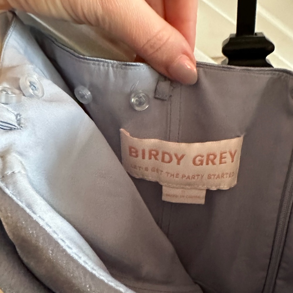 Birdy Gray light dusty blue satin strapless bridesmaids gown with slit sz S - Picture 8 of 8